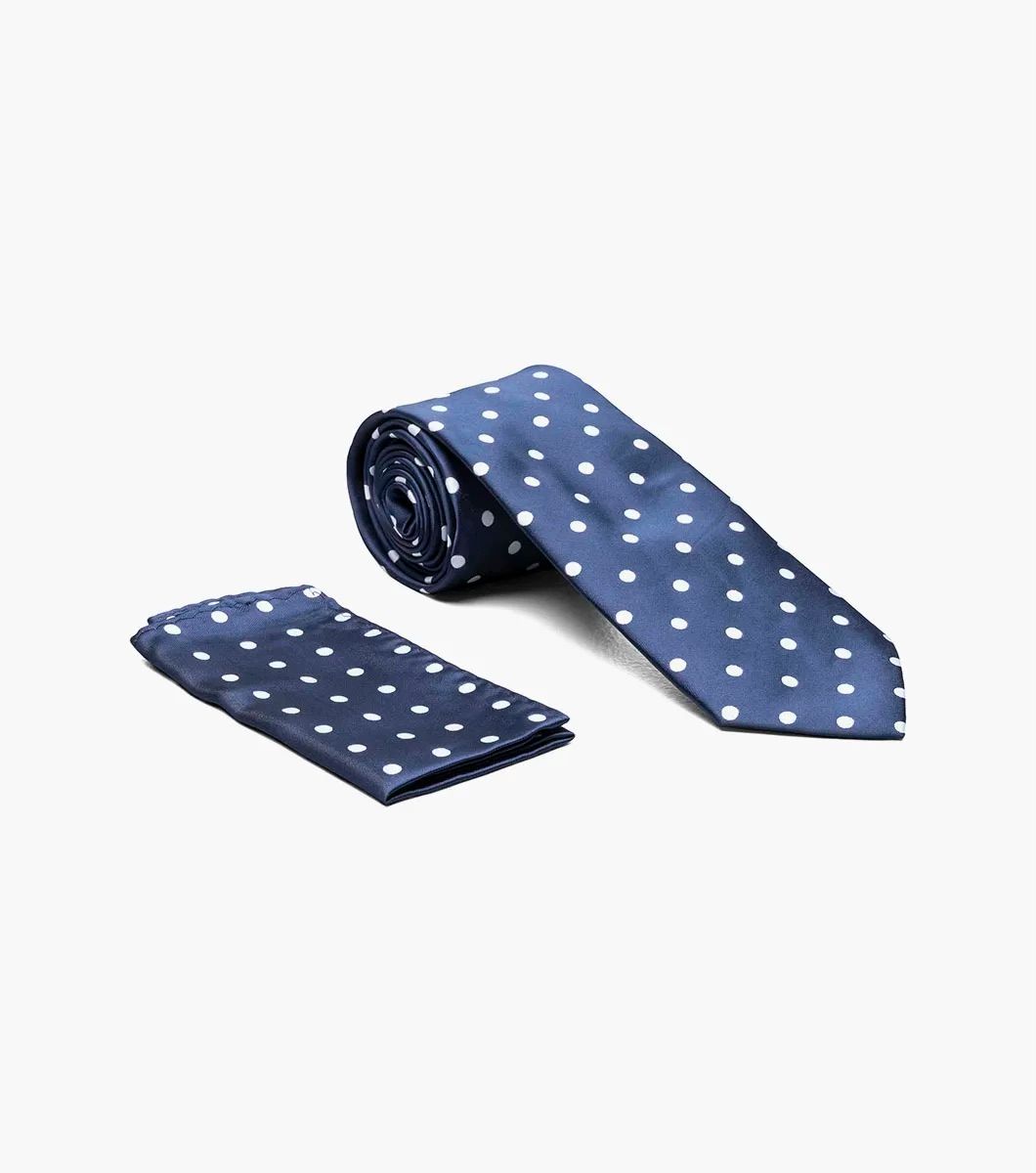 Polka Dot Satin Tie, Color: Navy