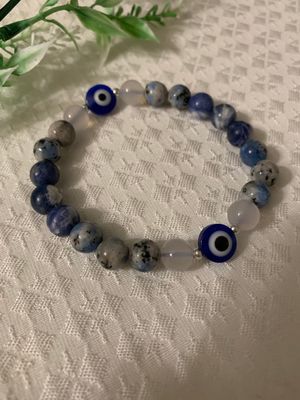 Sodalite, White Agate, K2 Blue Evil Eye Bracelet