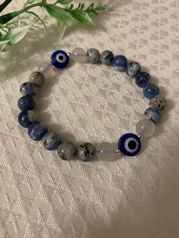 Sodalite, White Agate, K2 Blue Evil Eye Bracelet