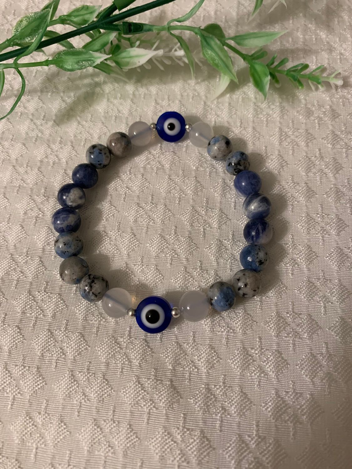 Sodalite, White Agate, K2 Blue Evil Eye Bracelet
