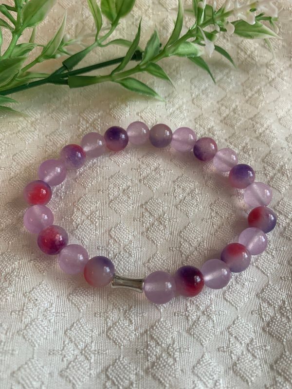 Purple Chalcedony Beaded Crystal Stack Bracelet 8mm