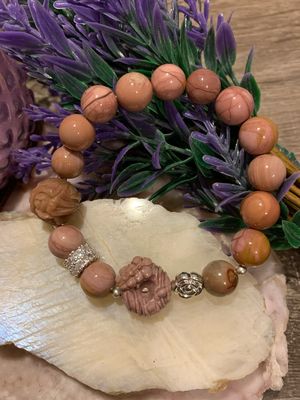 Pink Berry Caramel Alashan with Floral Donut Alashan Agate Charm Bracelet