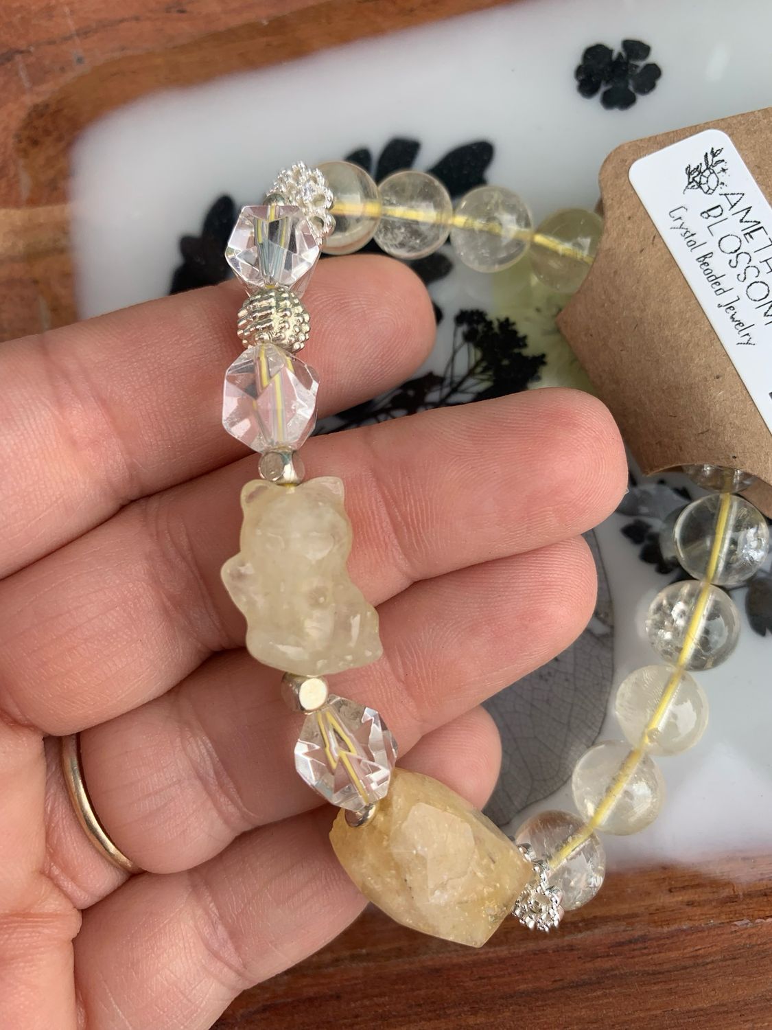 Lemon Quartz &amp; Citrine Lucky Cat Crystal Bracelet