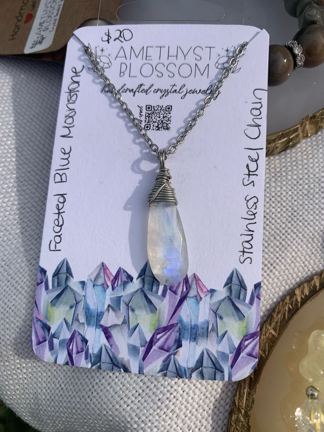 Faceted High Quality Blue Moonstone Necklace