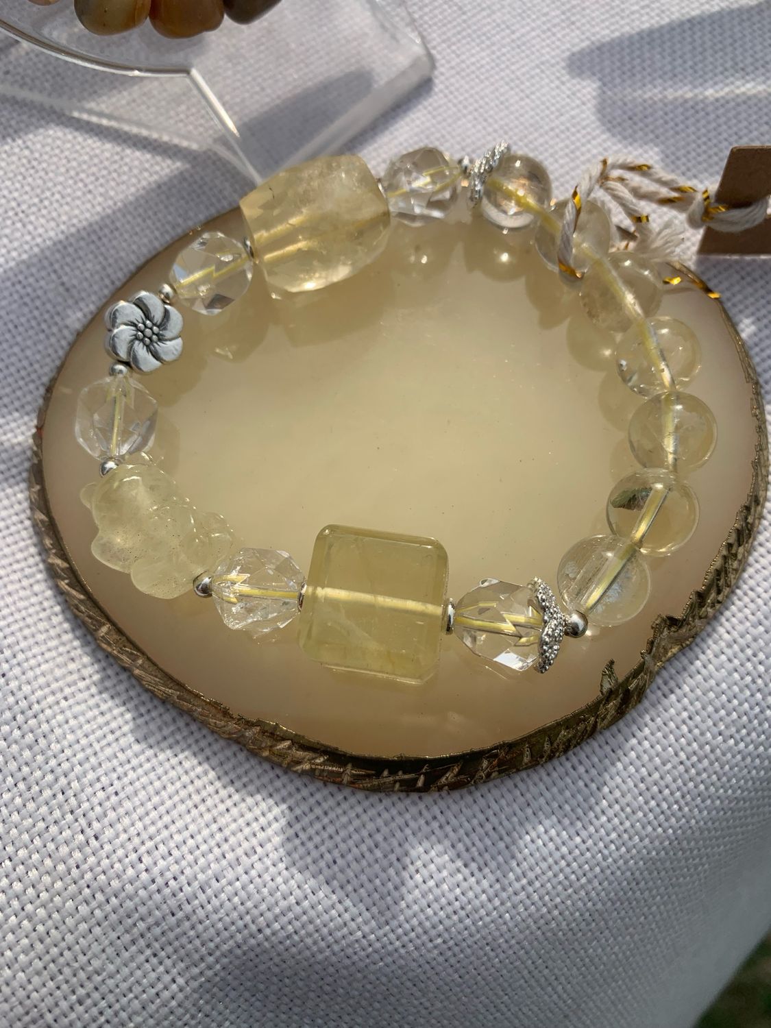 Lemon Quartz &amp; Citrine Lucky Cat Crystal Bracelet