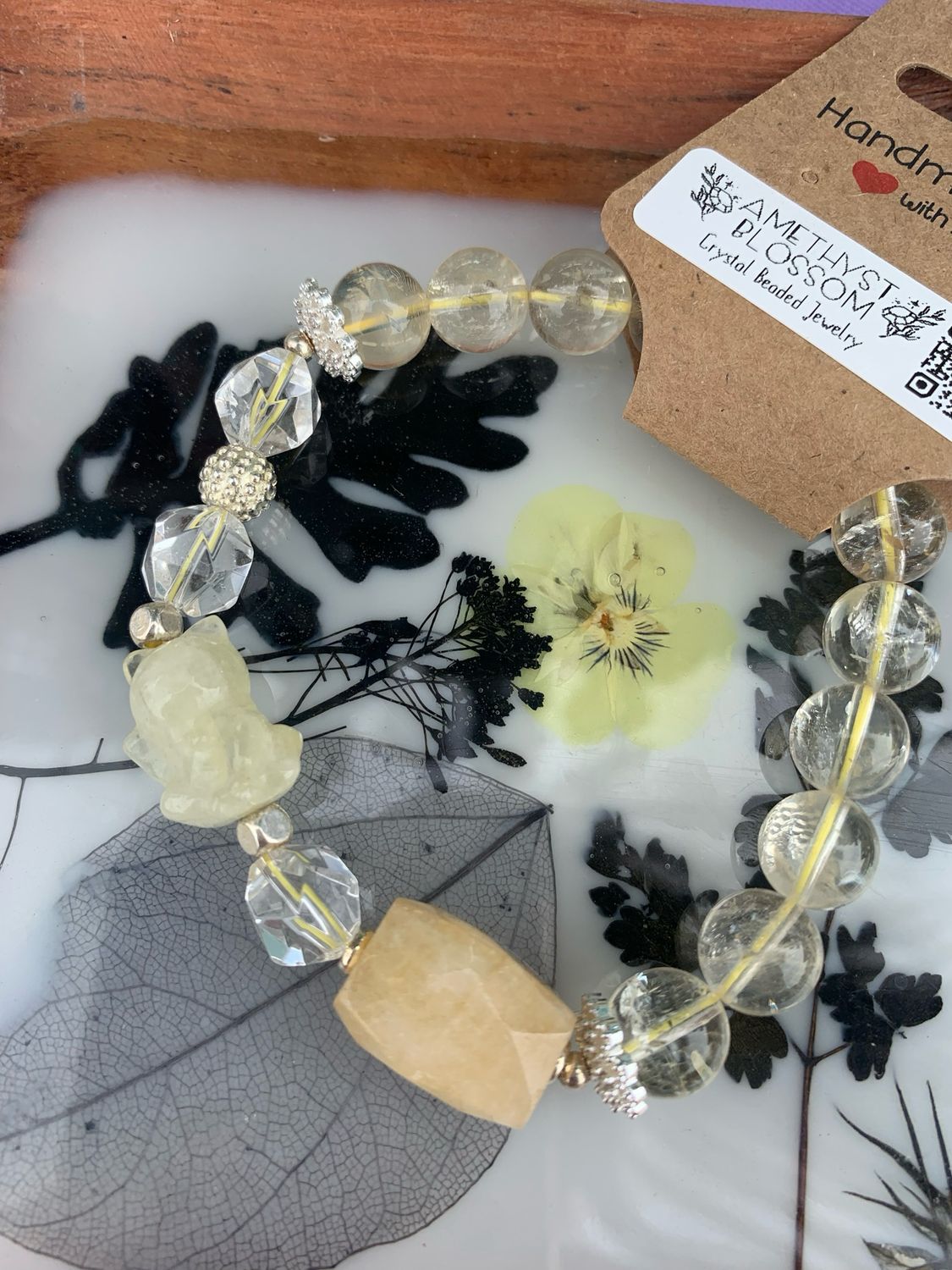 Lemon Quartz &amp; Citrine Lucky Cat Crystal Bracelet