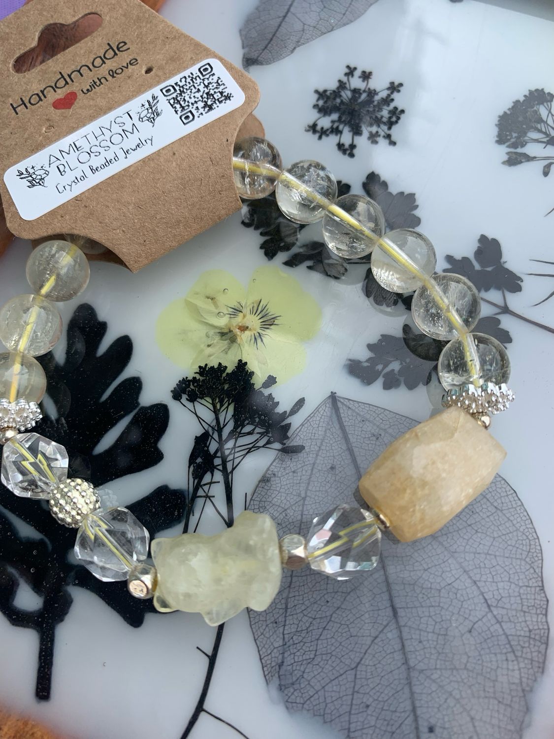 Lemon Quartz &amp; Citrine Lucky Cat Crystal Bracelet