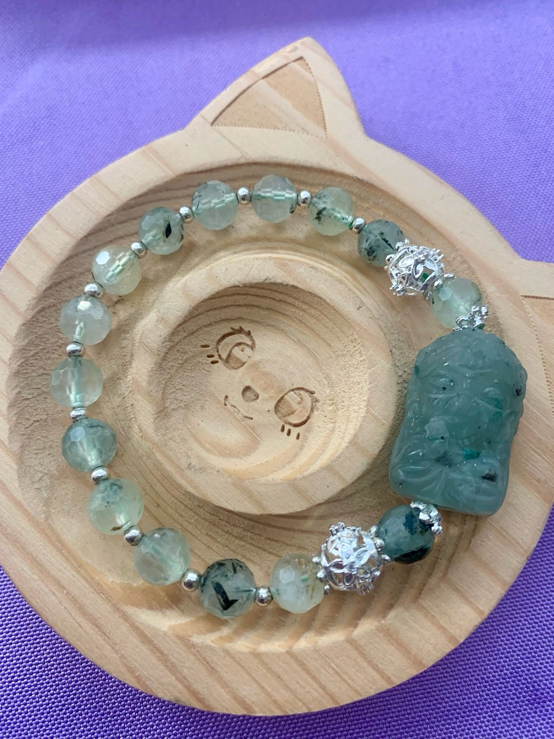 Agate Goddess Faceted Prehnite Crystal Bracelet With Sterling Silver Plated Accents