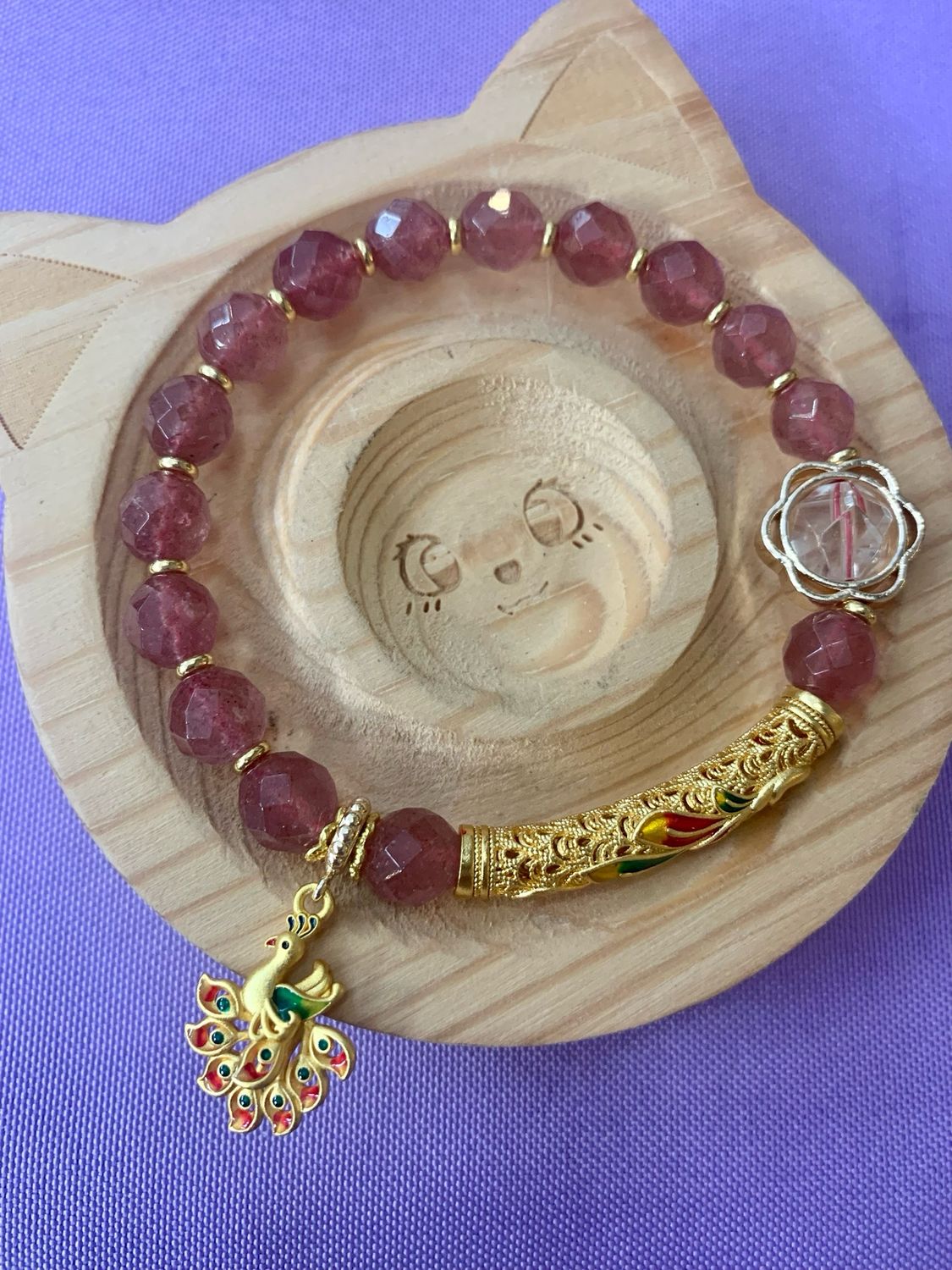 Faceted Strawberry Quartz Phoenix Crystal Bracelet