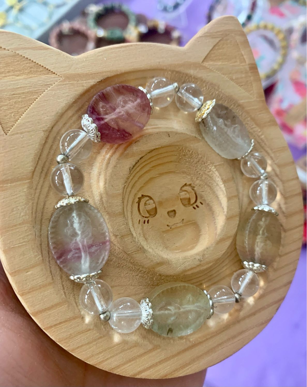 Quartz &amp; Rainbow Fluorite With Rose Carvings And Sterling Silver Accents