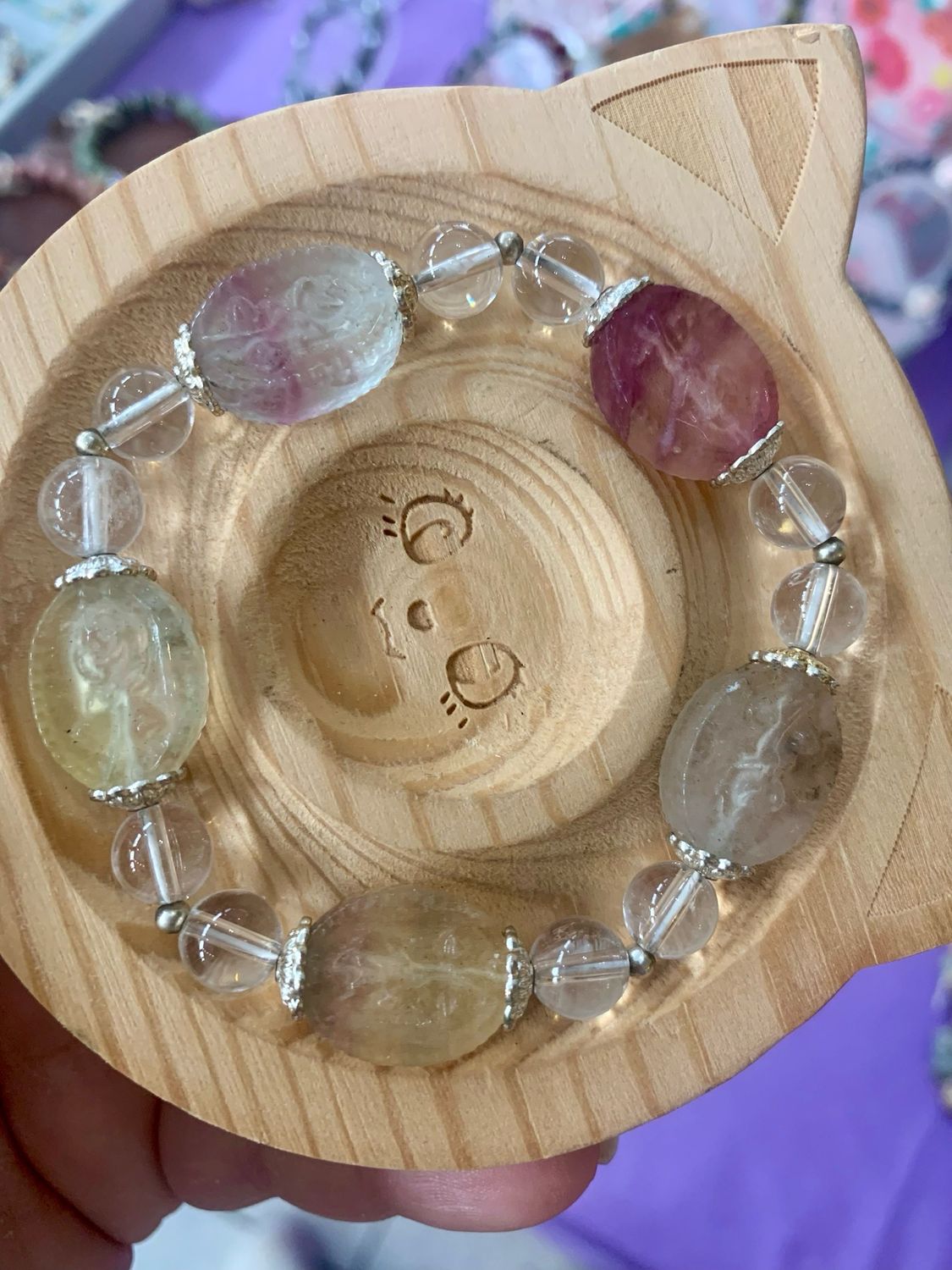 Quartz &amp; Rainbow Fluorite With Rose Carvings And Sterling Silver Accents