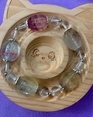 Quartz &amp; Rainbow Fluorite With Rose Carvings And Sterling Silver Accents