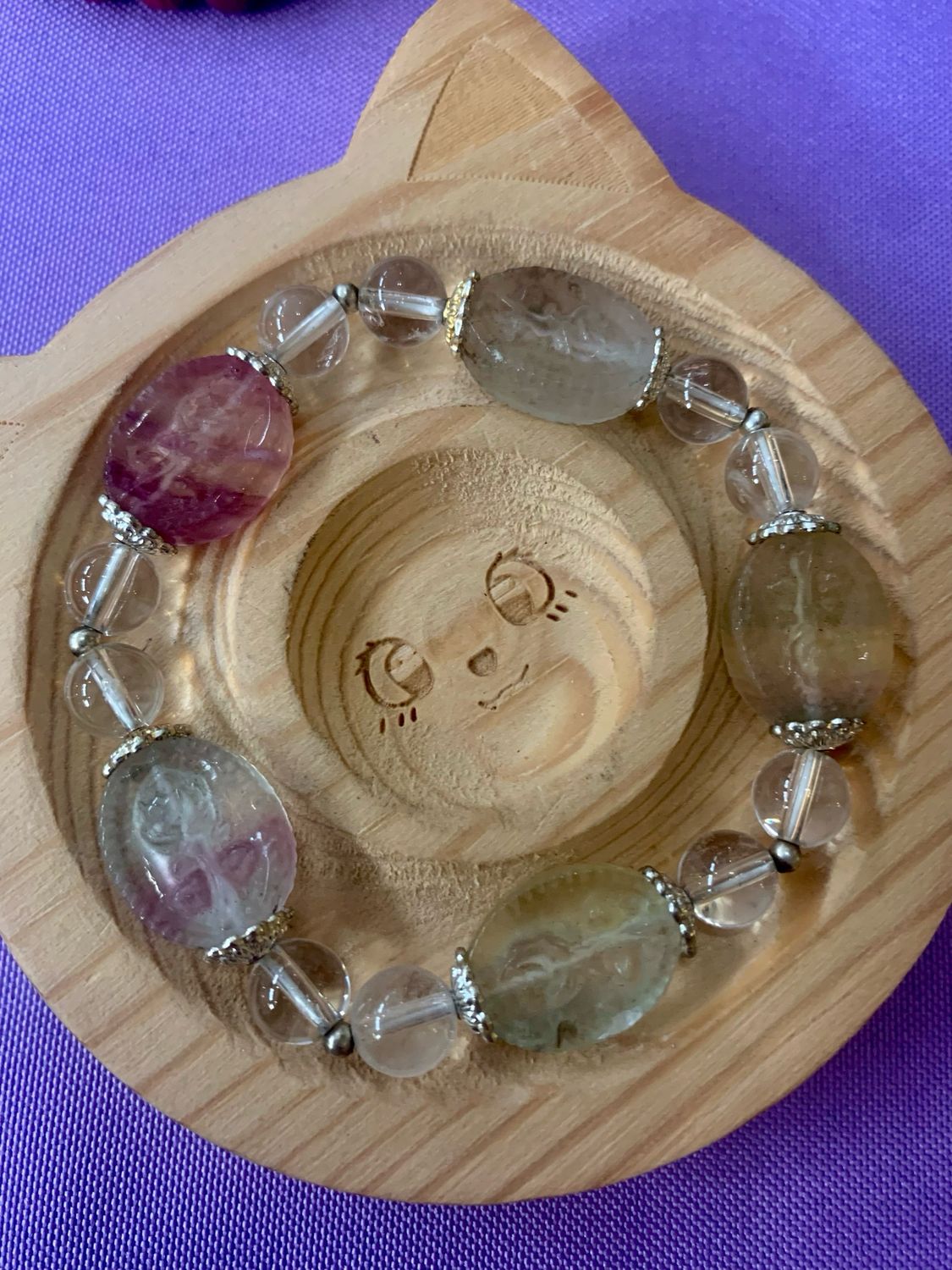 Quartz &amp; Rainbow Fluorite With Rose Carvings And Sterling Silver Accents