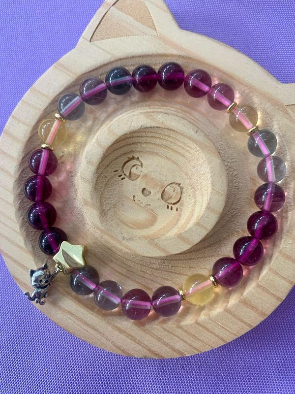 High Quality Rainbow Fluorite Reach For The Stars Kitten Crystal Bracelet