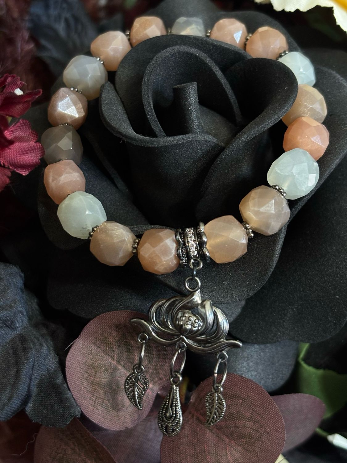 Moonlit Lotus – Faceted Mixed Moonstone Bracelet