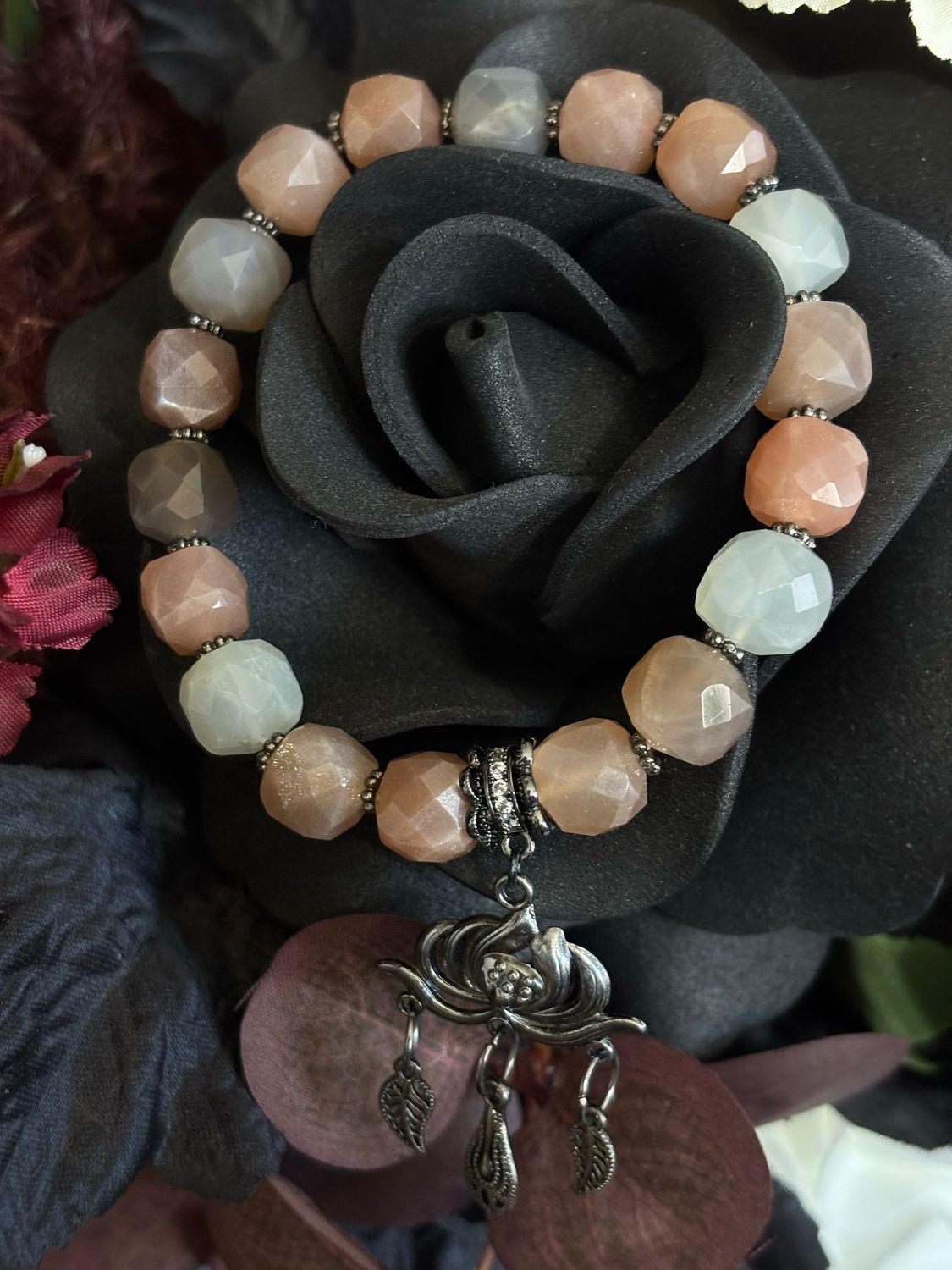 Moonlit Lotus – Faceted Mixed Moonstone Bracelet