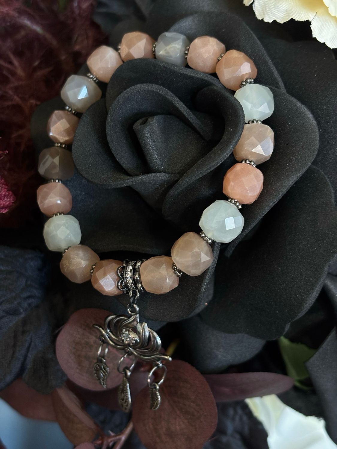 Moonlit Lotus – Faceted Mixed Moonstone Bracelet