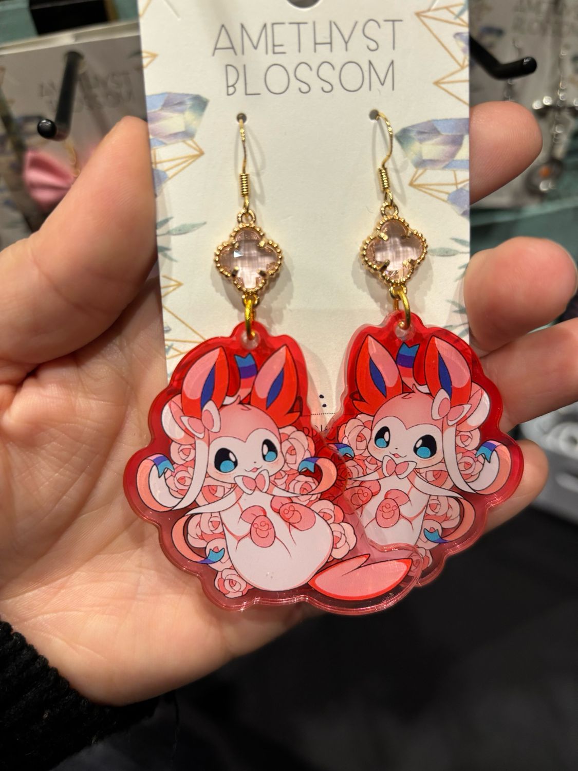 Elemental Evolutions Earrings : Pink Fairy Fox Pink Gem