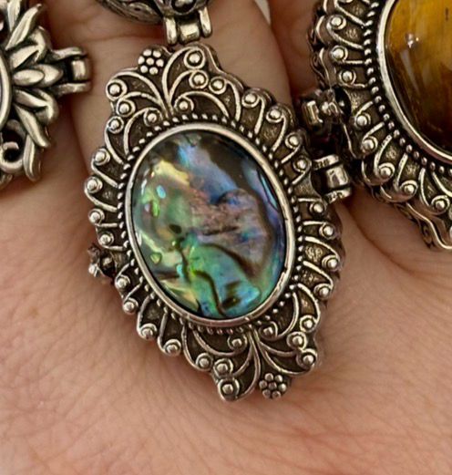 Rainbow Abalone Poison Ring | Hinged Locket Ring