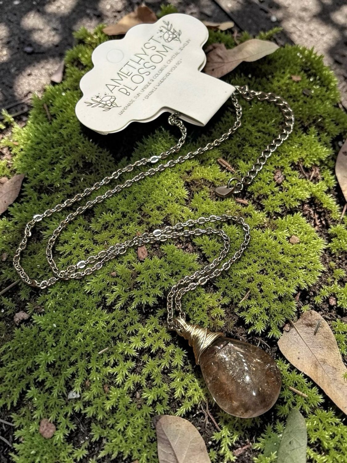 Auralite 23 Drop Pendant Necklace – Copper Wire Wrapped Smoky Quartz Blend