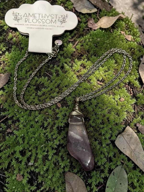 Amethyst Freeform Pendant Necklace – Copper Wire Wrapped Natural Stone Amethyst Freeform Pendant Necklace – Copper Wire Wrapped Natural Stone