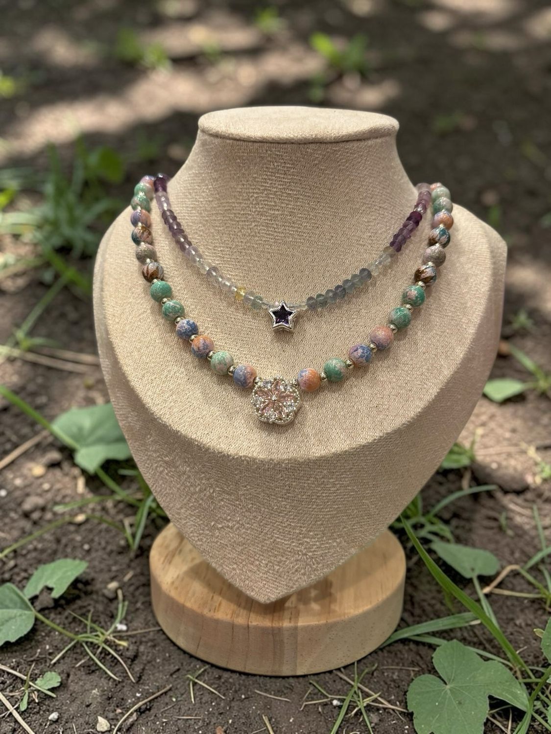 Rainbow Fluorite Star Necklace – Faceted Ombre Crystal with CZ Star Accent