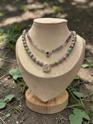 Rainbow Fluorite Star Necklace – Faceted Ombre Crystal with CZ Star Accent