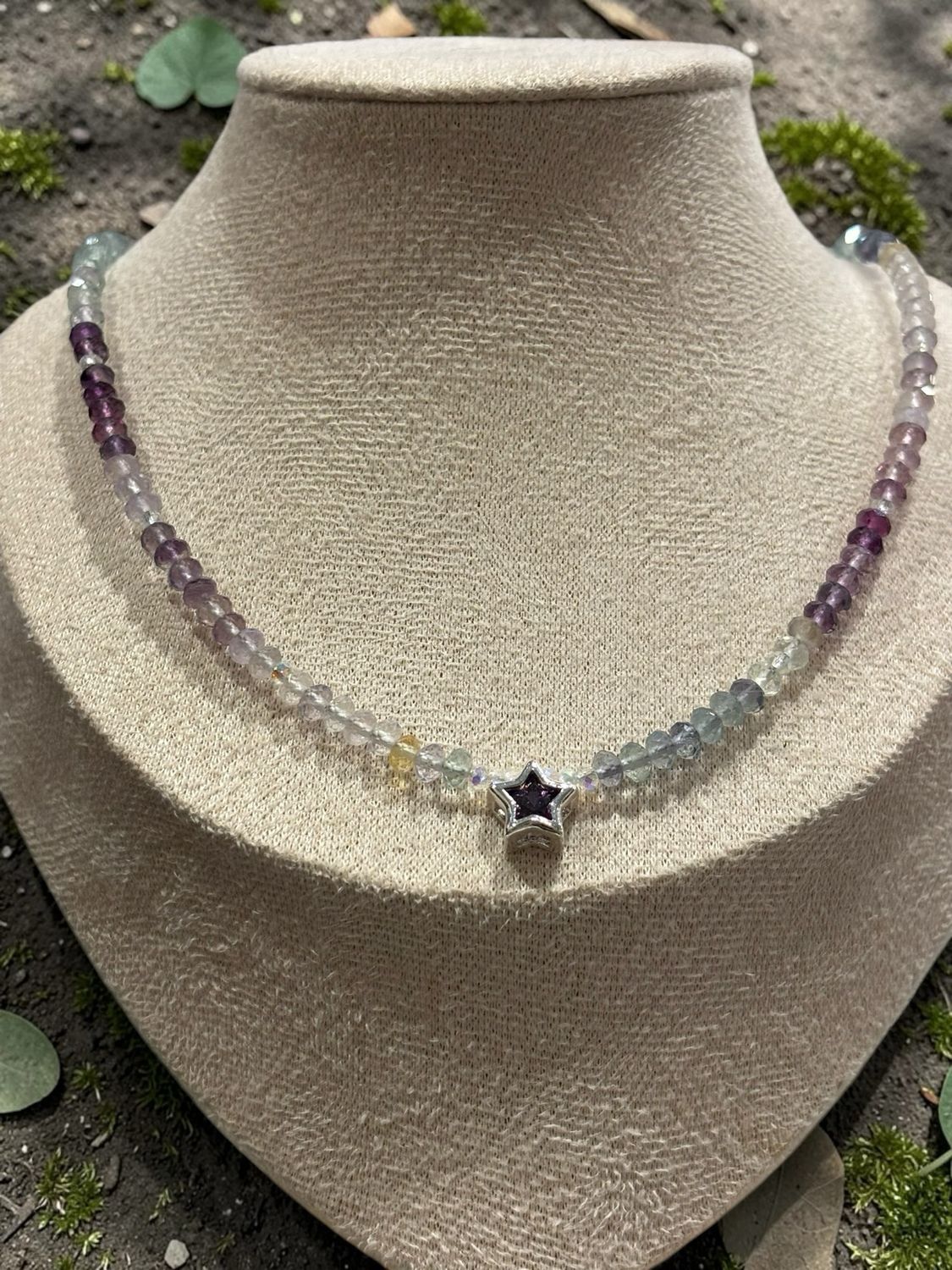 Rainbow Fluorite Star Necklace – Faceted Ombre Crystal with CZ Star Accent