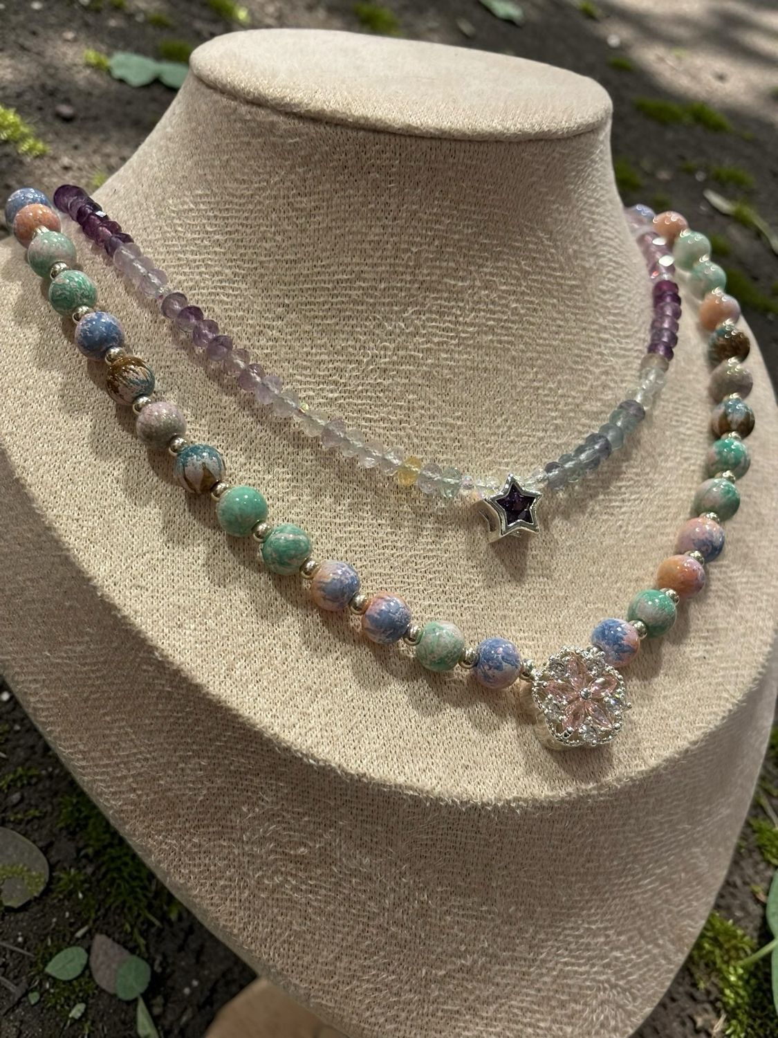 Rainbow Fluorite Star Necklace – Faceted Ombre Crystal with CZ Star Accent