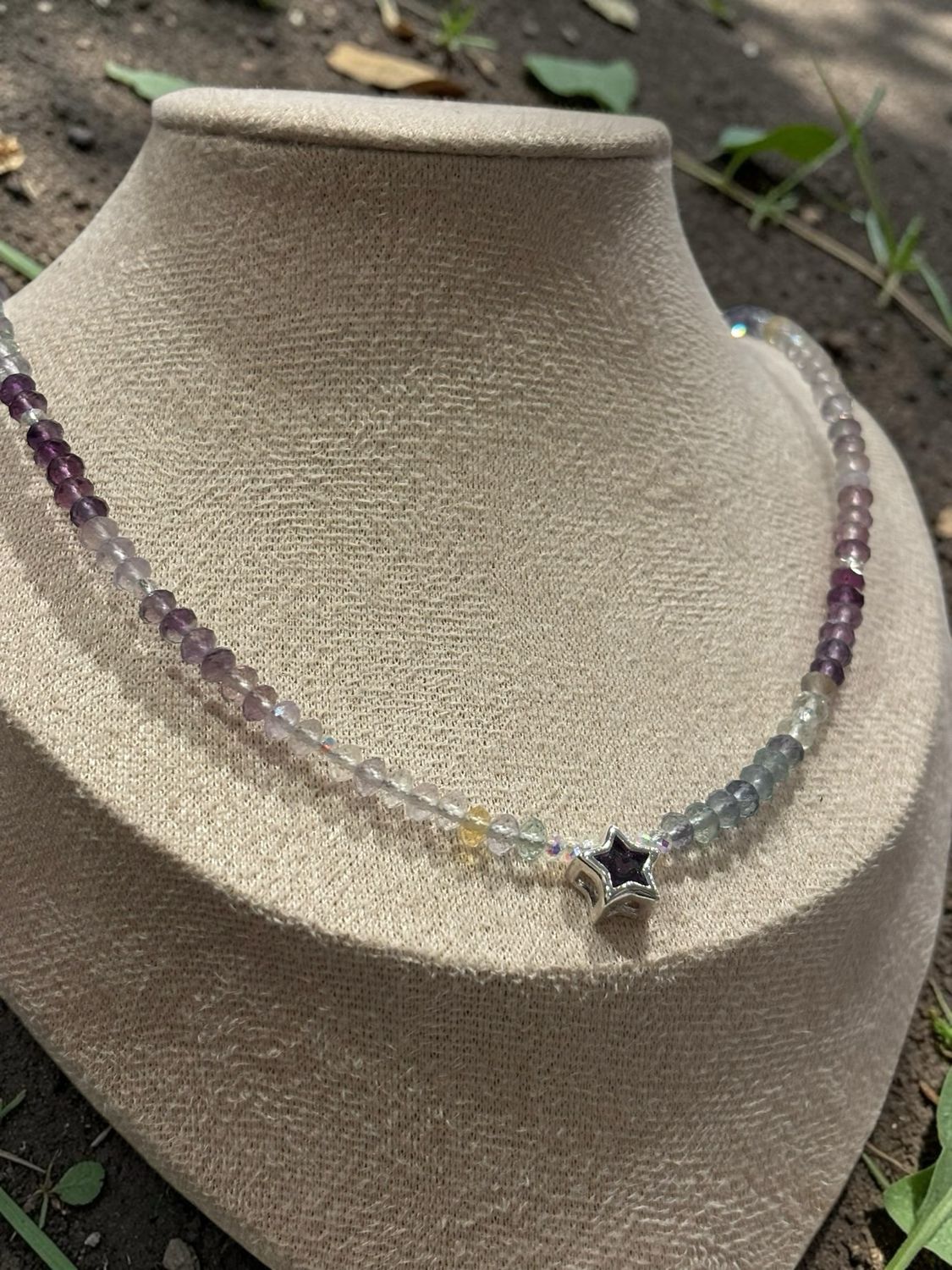 Rainbow Fluorite Star Necklace – Faceted Ombre Crystal with CZ Star Accent
