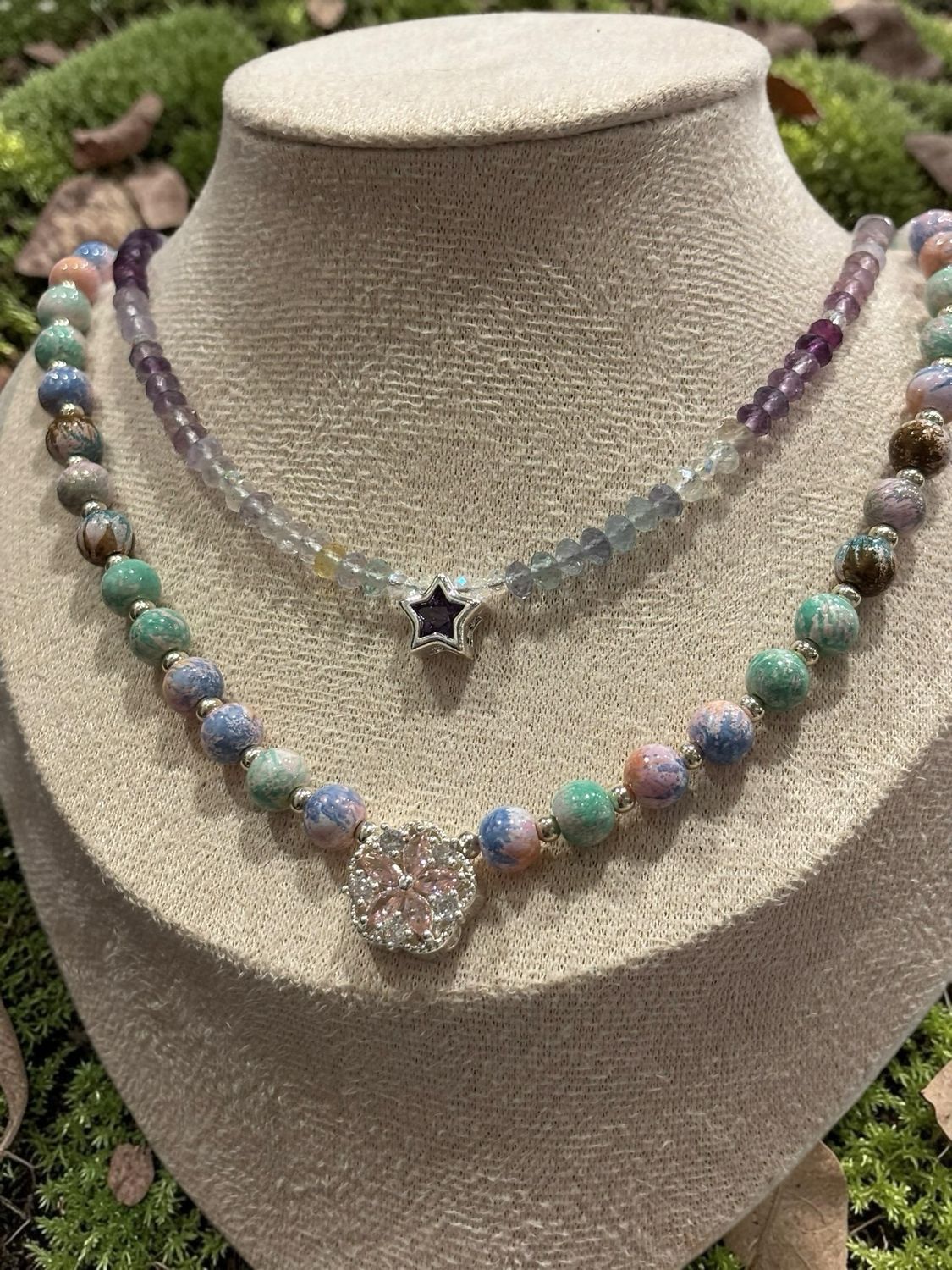 Rainbow Fluorite Star Necklace – Faceted Ombre Crystal with CZ Star Accent