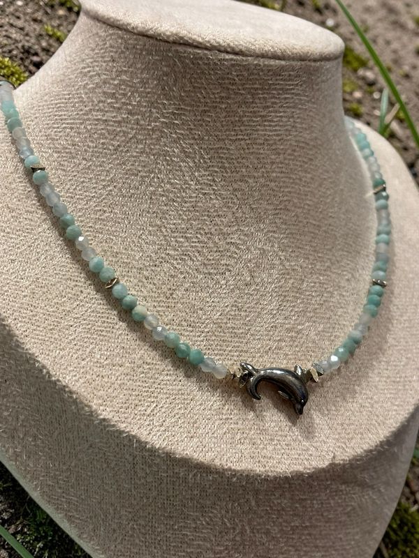 Aquamarine &amp; Amazonite Dolphin Necklace 🐬