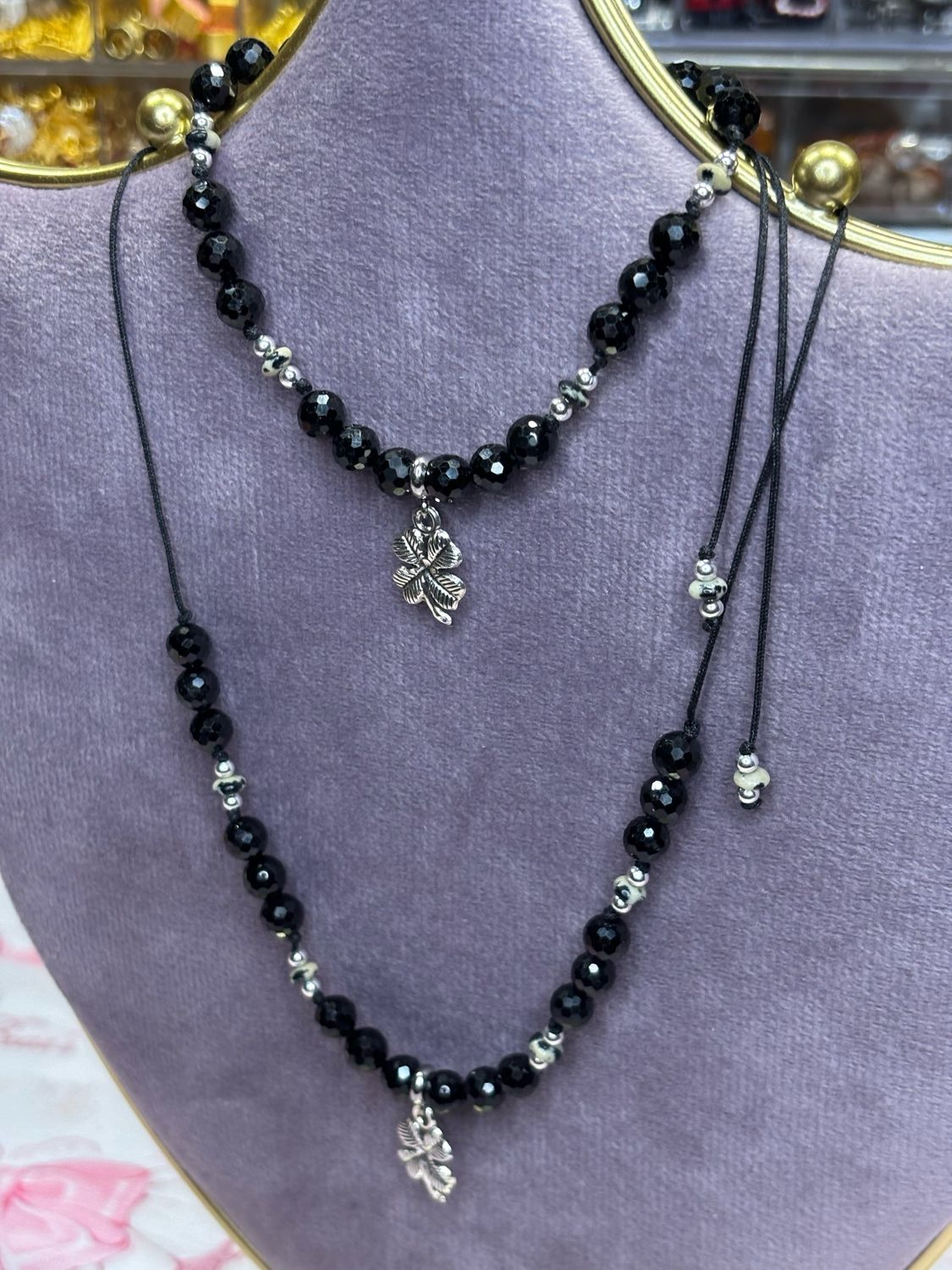 Faceted Obsidian Macrame Set - Custom Order For Ciocia Danusia