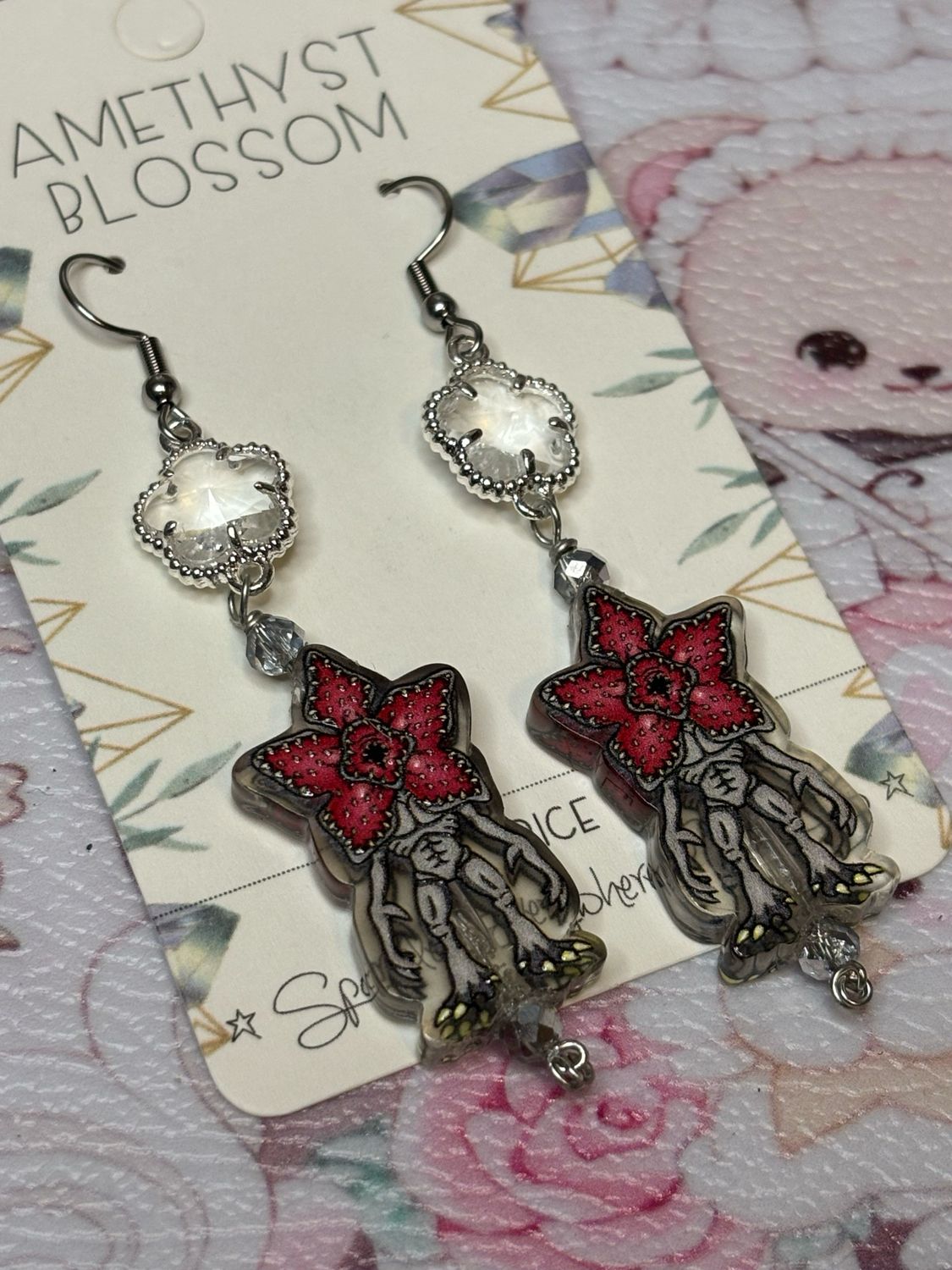 Demogorgon Upside Down Floral Statement Earrings