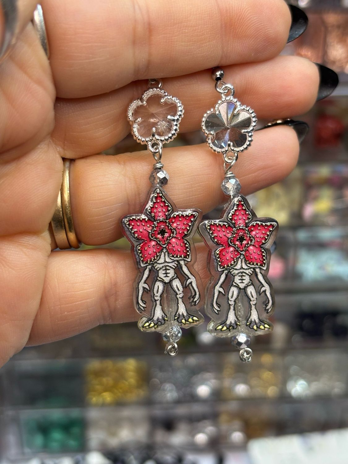Demogorgon Upside Down Floral Statement Earrings