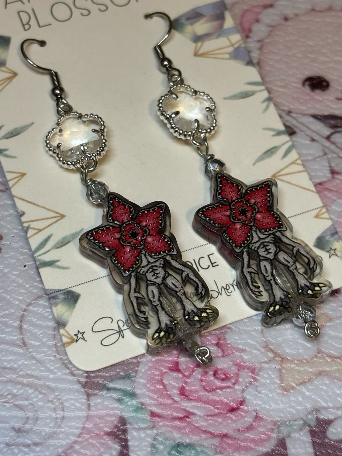 Demogorgon Upside Down Floral Statement Earrings