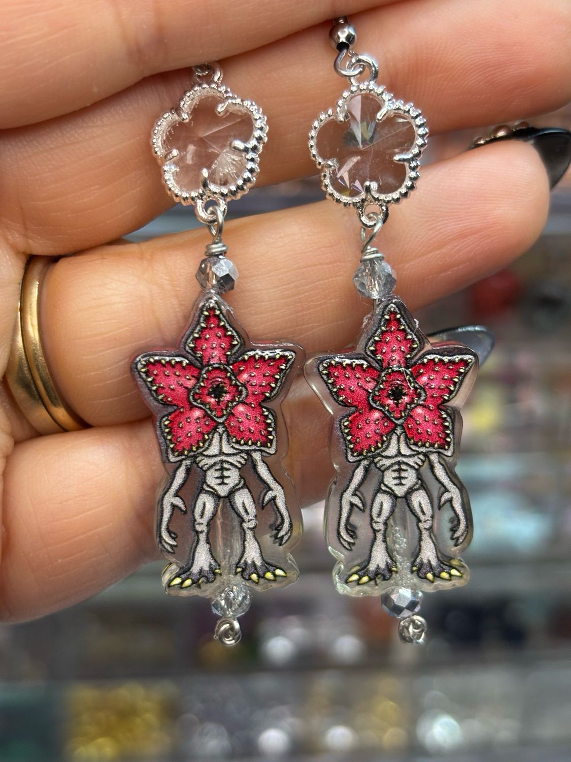 Demogorgon Upside Down Floral Statement Earrings