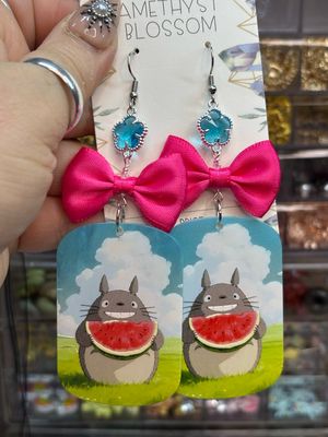 Totoro Watermelon Bow Statement Earrings