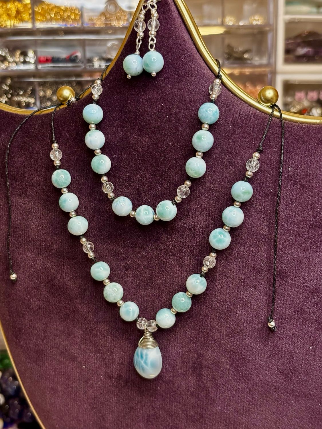 Whispers of the Sea – Larimar Necklace, Bracelet &amp; Earring Set