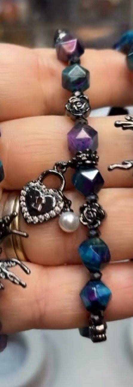 Faceted Galaxy Tigers Eye &amp; Faceted Hematite With Black Locket