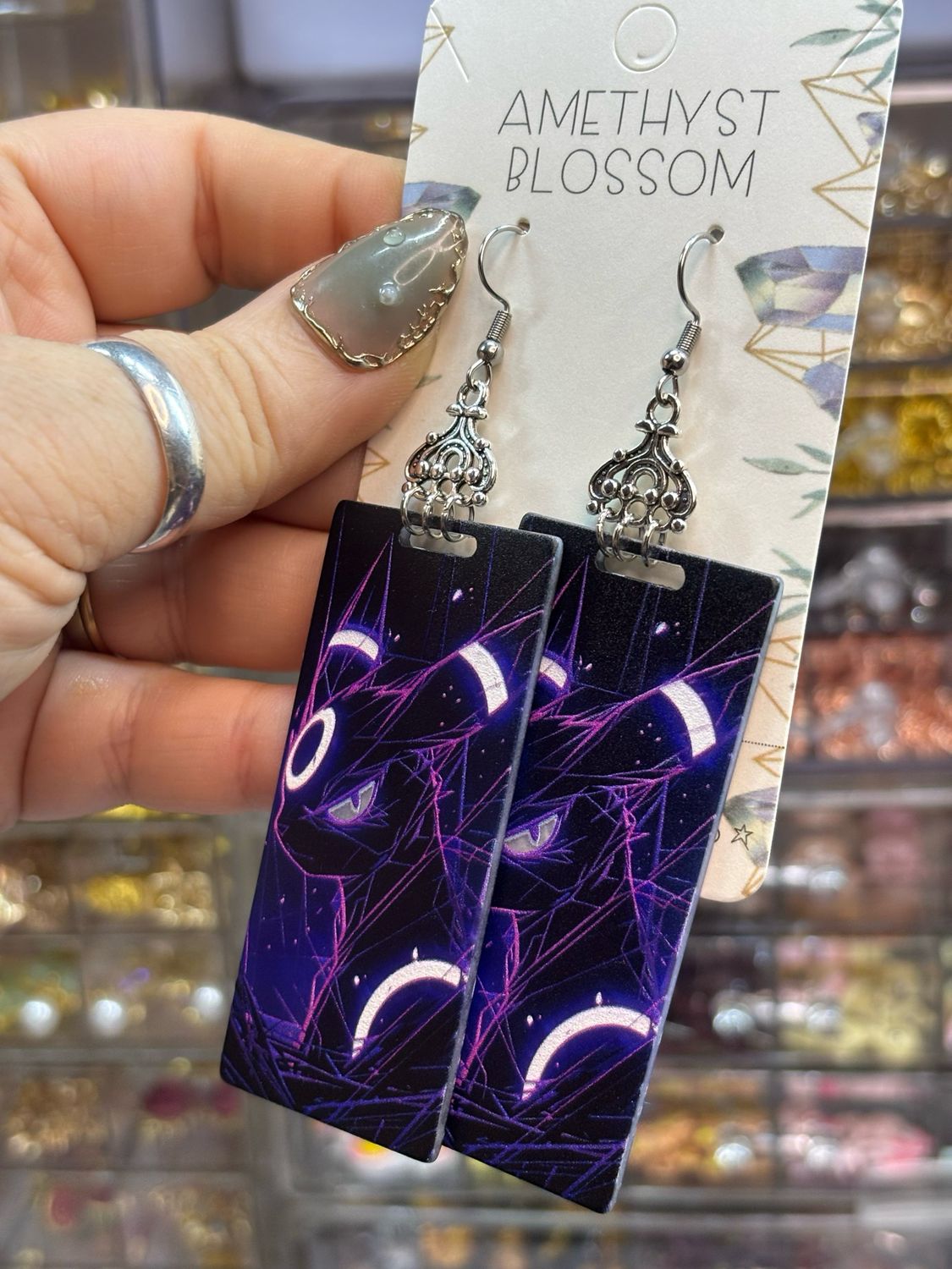 Dark Elemental Fox Long Earrings