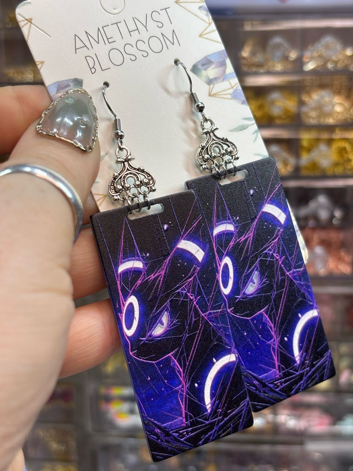 Dark Elemental Fox Long Earrings