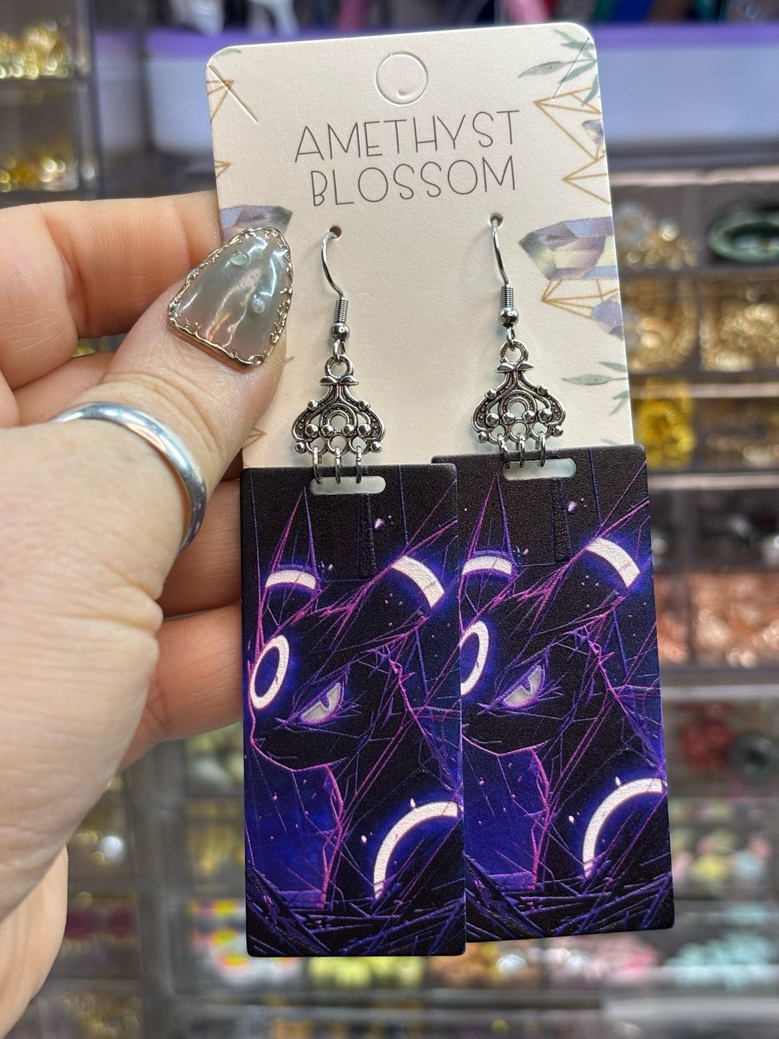 Dark Elemental Fox Long Earrings