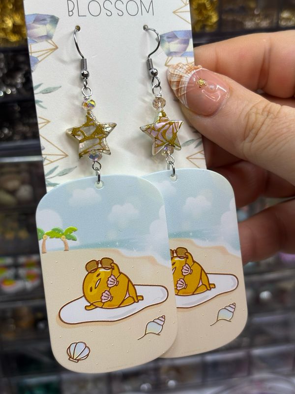 Beach Bum Gudetama (Lazy Egg) Earrings