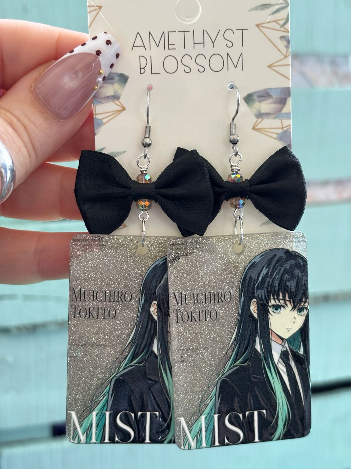 Muichiro Demon Slayer – Dressed to Slay Glitter Bow Earrings
