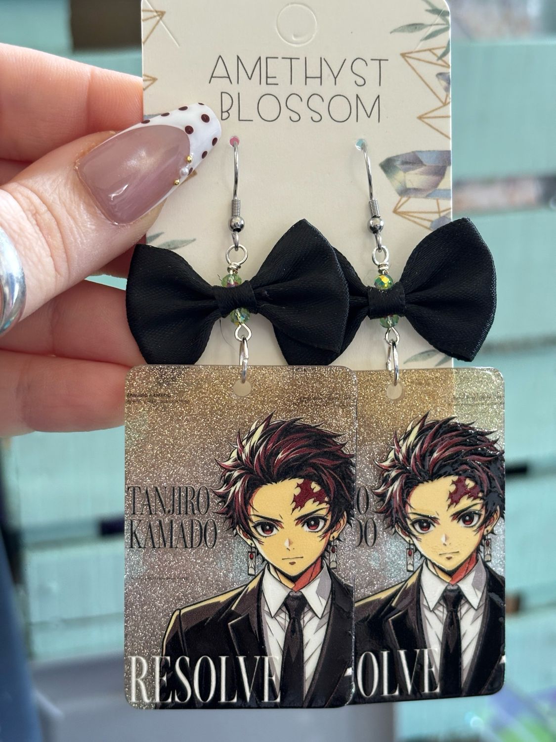 Tanjiro Demon Slayer – Dressed to Slay Glitter Bow Earrings