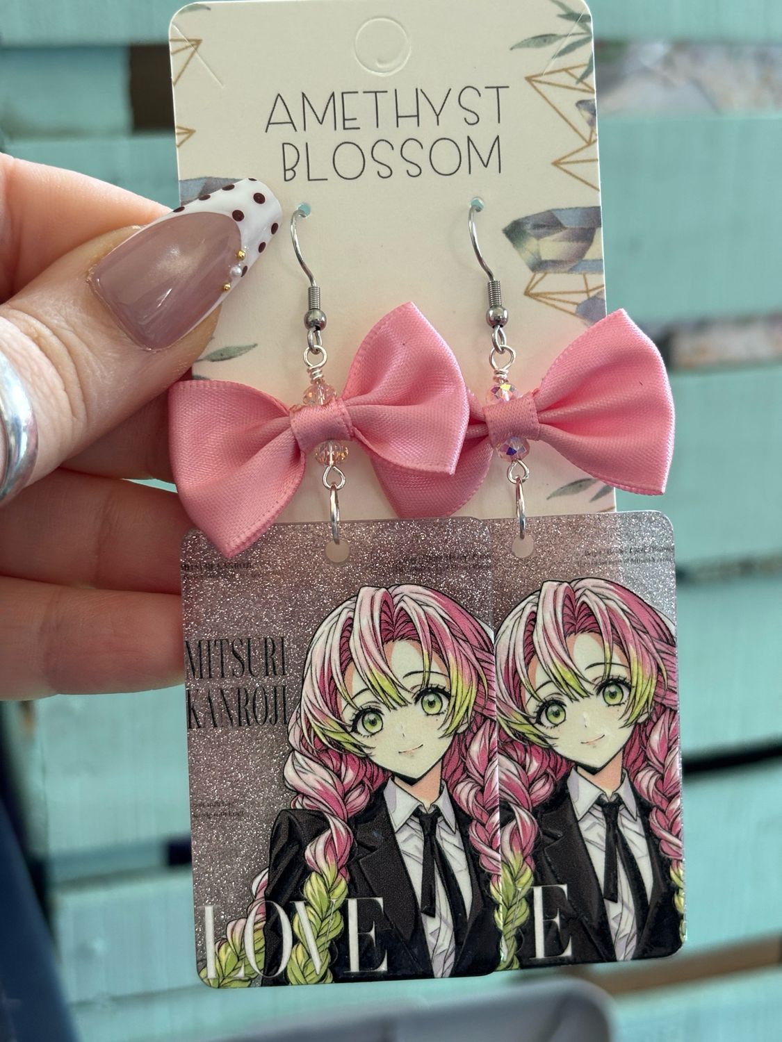 Mitsuri Demon Slayer – Dressed to Slay Glitter Bow Earrings