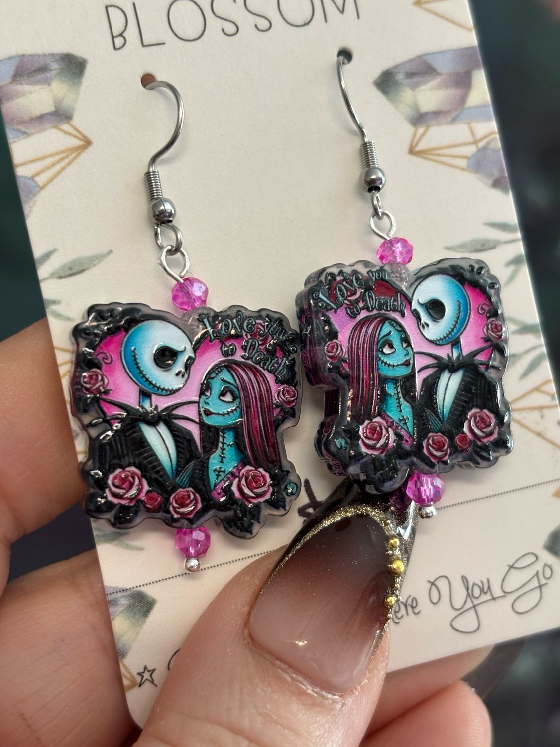 Love You to Death Jack &amp; Sally Nightmare Before Christmas Earrings