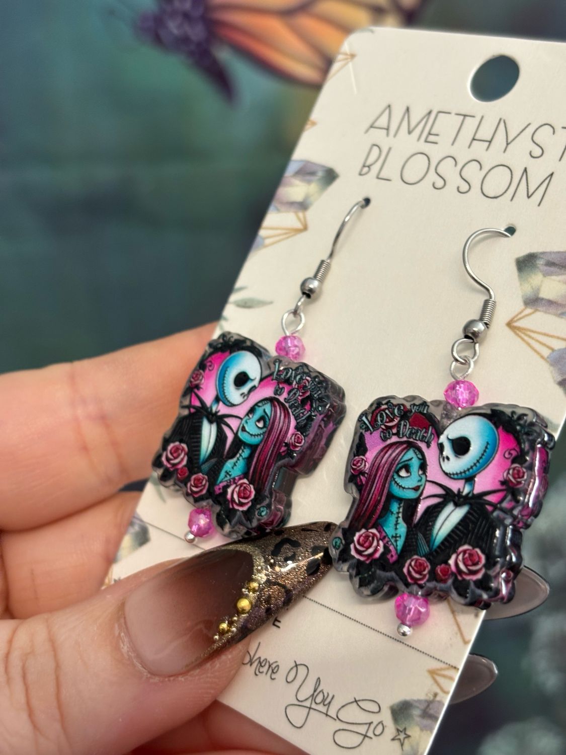 Love You to Death Jack &amp; Sally Nightmare Before Christmas Earrings