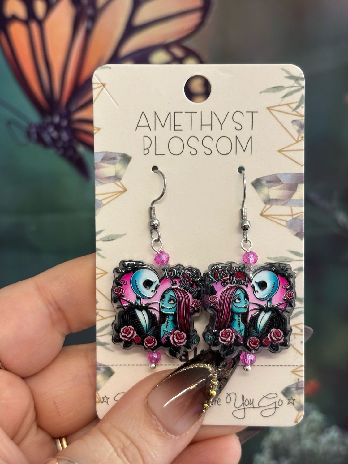 Love You to Death Jack &amp; Sally Nightmare Before Christmas Earrings